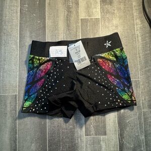 Rebel athletics butterfly blinged spandex shorts NWT adult small